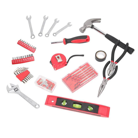 136 Piece Tool Set General Household Hand Tool Kit with Plastic Toolbox Storage, featuring pliers, hammer, screwdrivers, and wrenches