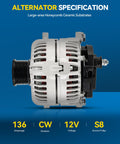 Beefy 136 Amp 12V Alternator Replacement For Dodge Ram 2500 2003 2005 Pickup Heavy Duty S8 CW ER IF Compatible 13987N side view