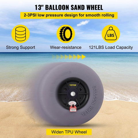 13 Inch Beach Balloon Wheels Replacement Sand Tires on beach, TPU Inflatable Cart Wheels for Kayak Dolly Canoe Cart, 2-3 PSI, 121 lb load