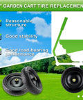 ✝️ 13" flat-free tire and wheel for 13"garden cart tire replacement with 5/8" axle borehole, 2.1" offset hub displayed on grass