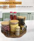 13 Inch Lazy Susan Turntable Organizer With Higher Metal Guardrails on kitchen countertop holding jars and bottles