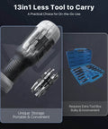 13-In-1 Ratchet Screwdriver Set With Built-In Bit Storage showing compact design compared to a bulky toolbox