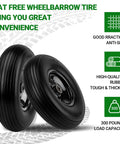 Flat free wheelbarrow tire, good traction, high-quality rubber, 300 lbs load capacity. Upgrade 13inch wheelbarrow tires 4.00-6 flat free tire.