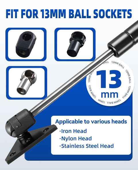 13mm Ball Head Gas Struts Mounting Bracket Set With Angled And Flat Mounts Includes 16 Screws Image Showing Compatibility Details