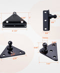 13mm Ball Stud Mounting Brackets With Two Angled L Type Mounts And Two Flat Type Mounts, dimensions labeled, black, for gas struts.