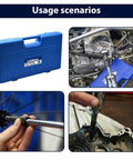 13pcs Blind Hole Collet Bearing Puller Set used on motorcycle engine and bike wheel, shown in blue storage case.