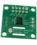Top view of Magnetic Rotary Position Sensor Encoder Breakout Board Module With 14Bit Precision, SPI ABI UVW Outputs, green PCB.