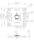 Diagram of Magnetic Rotary Position Sensor Encoder Breakout Board Module with 14Bit Precision, dimensions labeled for SPI ABI UVW outputs.