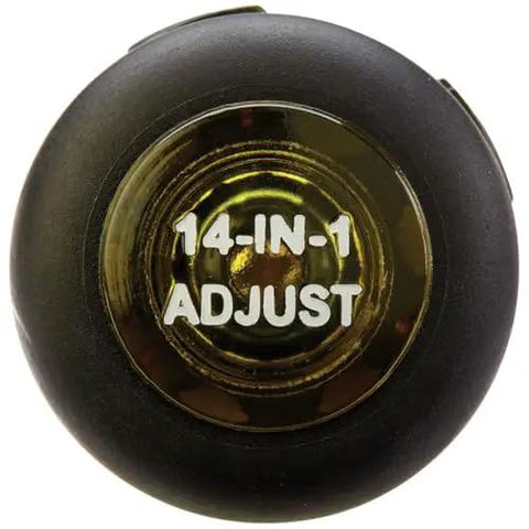 Top view of All-In-One Magnetic 14-In-1 Screwdriver Set With 13 Bits And One Quarter Inch Nut Driver showing adjustment label