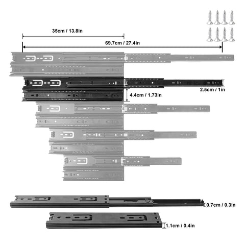 14 Inch Black Full Extension Ball Bearing Drawer Slides Side Mount For Kitchen And Office Cabinets Rust Resistant Includes Screws