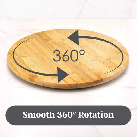 14 inch bamboo lazy susan organizer designed for cabinets and pantries, showing smooth 360° rotation feature.