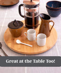 14 inch bamboo lazy susan organizer designed for cabinets and pantries, round bamboo turntable with coffee accessories