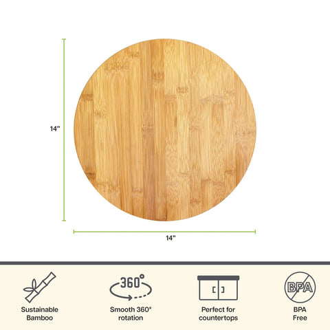 14 inch bamboo lazy susan organizer designed for cabinets and pantries, round bamboo turntable top view.