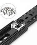 Close-up of 14 Inch Black Full Extension Ball Bearing Drawer Slides Side Mount For Kitchen And Office Cabinets Rust Resistant