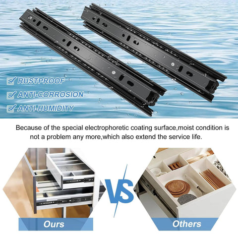 14 inch Drawer Slides 6 Pairs (12pcs) Full Extension Ball Bearing Drawer Rails Side Mount 3 fold Metal Dresser Runners with rustproof coating