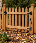 Wooden fence with 14" Fence gate Spring self Closing and Adjustable for Wooden or Vinyl Fence, Carbon Steel, Black.