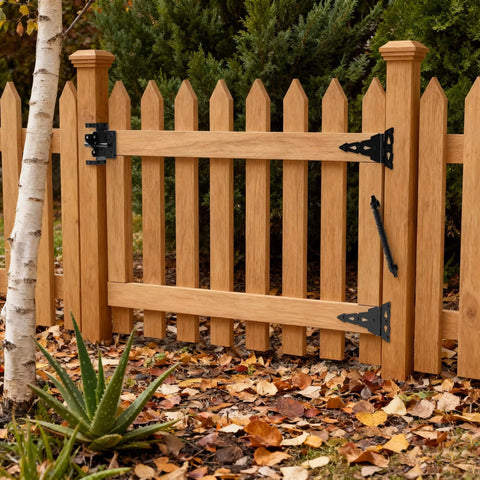 Wooden fence with 14" Fence gate Spring self Closing and Adjustable for Wooden or Vinyl Fence, Carbon Steel, Black.
