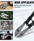 W017004A 14 Inch Bolt Cutter With Bi-Material Handles Soft Rubber Grips Drop Forged Chrome Molybdenum Steel Jaws in use