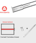 Diagram showing the homdiy 5 Pack 14 Inch Heavy Duty Center Mount Drawer Slides with 50 lb capacity for cabinet and dresser installation.