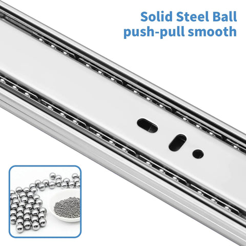Close-up of 14 inch Drawer Slides 4 Pairs (8pcs) Soft Self Close Full Extension Ball Bearing Drawer Rails with steel balls