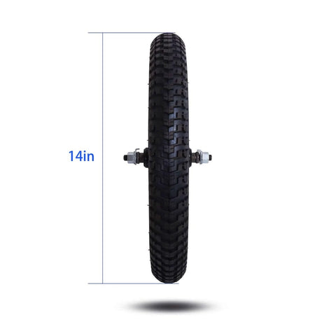 14 Inch Kids Bike Front Wheel Replacement with Air Rubber Tire, Black Steel Rim, Stainless Spokes, 3/8 inch axle, front view
