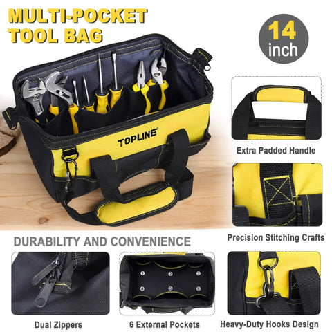 390-Piece Hand Tool Kits for Home, 14-Inch Wide Mouth Tool Bag with Tools Included; yellow tool bag with handles and pliers