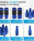 15 Piece Air Hose Fittings Kit With One Quarter Inch Universal Air Couplers And Industrial Air Plugs displayed on a grid