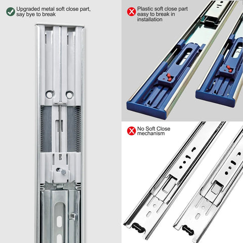 14 Inch Soft Close Drawer Slides With Ball Bearing Full Extension, Side Mount, Heavy Duty Cabinet Drawer Slides comparison