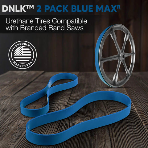 Heavy Duty Urethane Band Saw Tires 14 Inch 2 Pack Fits Whm Tool Group 100025A No Adhesive Needed Made in the USA displayed with wheel