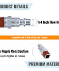 25 Pack 1/4 Inch NPT Air Hose Fittings Kit With 1/4 Inch Male Quick Connect Plugs For Compressor And Auto Shop Beefed Up Heavy Duty Industrial M Style Connectors And D Type Pre Coated Threads Repair Set showing side view and hex nipple design
