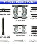 14-piece Bearing Puller Set with 3" and 2" Splitters, 6" Yoke, 5 Ton Capacity Bearing Separator Kit, Wheel Hub Axle Puller, Heavy Duty.
