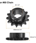 Front and side view of 14 Tooth Chain Sprocket B Type For One And Half Inch Bore Single Strand Carbon Steel With Keyway And Set Screws
