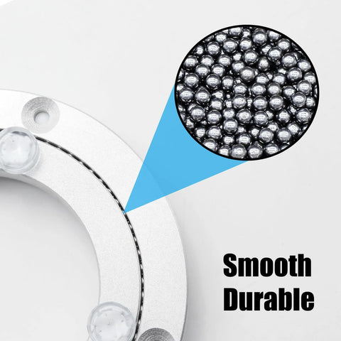 Close-up of 140mm Aluminum Alloy Lazy Susan Turntable Bearing Base showing ball bearings for smooth durable rotation.
