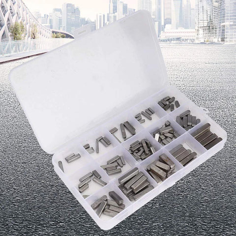 140 Piece Parallel Drive Shaft Key Set with Round Ended Keys in open case on textured surface