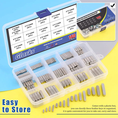 Feather Key Set 140Pcs 8Mm 10Mm 12Mm 16Mm 20Mm 25Mm 30Mm Round End Keystock Assortment in 16 Sizes 304 Stainless Steel