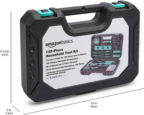 Side view of 142-Piece Home Repair Tool Kit With Storage Case For Everyday DIY Projects And Home Fixes in turquoise case.