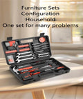 Open portable case showing All-In-One 146-Piece Home And Auto Tool Kit For Repairs, DIY Essentials, wrenches and screwdrivers visible