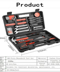 Open portable carry case displaying the All-In-One 146-Piece Home And Auto Tool Kit For Repairs, DIY Essentials, assorted tools inside.