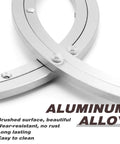 Close-up of 2 Pack 14 Inch Lazy Susan Hardware Heavy Duty Aluminum Alloy Turntable Bearing Rings showing brushed surface and durability features.