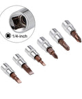 1/4" Drive Phillips Slotted Bit Socket Set, S2 Steel Bits, CR-V Sockets 6-Piece (PH1-PH3, FD4-FD7) on white background