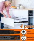Woman using 14 Inch Full Extension Drawer Slides Three Fold Four Pairs Eight Pieces Side Mount Cabinet Glides Black 100 Lb Capacity
