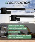 Specifications for Heavy Duty 14 Inch Stroke 12V Linear Actuator For PA17 Replacement With Feedback Potentiometer IP65 Protection