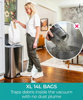 Woman changing 14L bag in Powerful Commercial Upright Vacuum Cleaner With 14 Liter Bagged Capacity, LED Headlight, Two Speed Settings