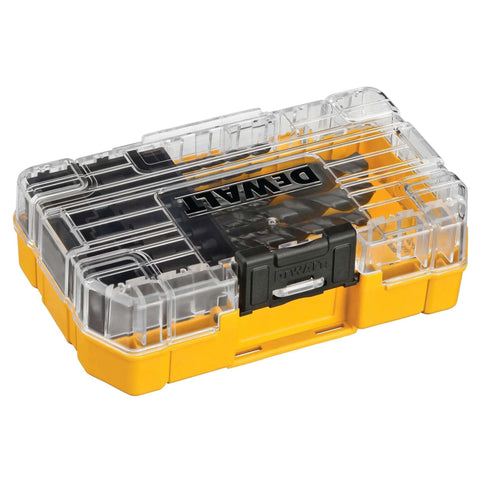 14 Piece Drill Bit Set With 3 Flats Shank 135 Degree Split Point High Speed Steel for Plastic Wood and Metal in yellow DEWALT case.