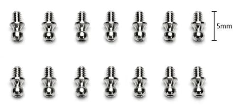 14 Pcs Hex Ball Head Screws TA0011 For 1/32 And 1/35 RC Climbing Cars, durable metal, 5mm length ball head screws lineup.