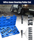 14pcs Inner Bearing Puller Set displayed in a blue carrying case with assorted tools, including a slide hammer and expandable collets