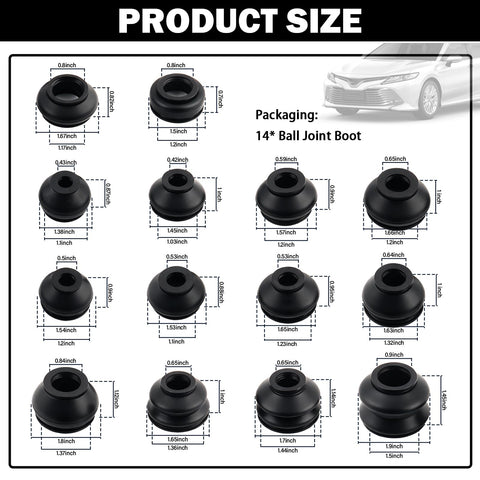 14Piece Tie Rod Boot Kit With Multi Size Rubber Ball Joint Boots For Water And Dust Protection Universal Tie Rod End Boots Kit For Suspension Systems And Car Accessories Heavy Duty Auto Steering Hardware, with 14 rubber boots in different sizes