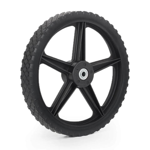 14 x 1.75 Inch Spoked Plastic Wheel and Tire 2 Pack with 2.45 Inch Hub Length and 1/2 Inch Bearing, Flat Free Replacement