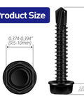 #14 x 1 Inch Hex Washer Head Self Tapping Screws Made from 410 Stainless Steel with Black Finish Self Drilling TEK Design size dimensions