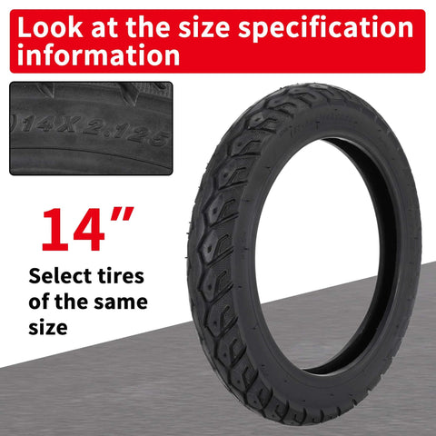 14X2.125 Tubeless Tire with Angled Valve, ideal for 14 inch electric folding bike, E-bikes, and E-scooters, side view.